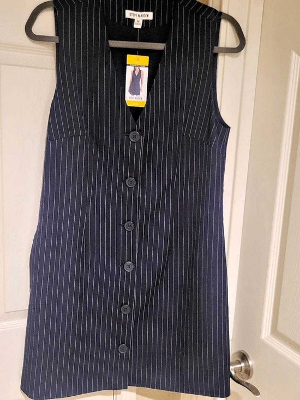 Steve Madden Pinstripe Sleeveless Button Front Dress Mini Dress Blue Medium - Picture 8 of 8